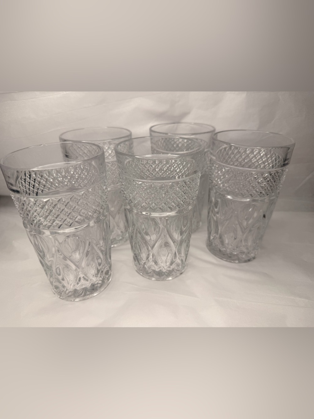 Vintage Clear Diamond geometric Pattern Drinking Glasses - Set of 5